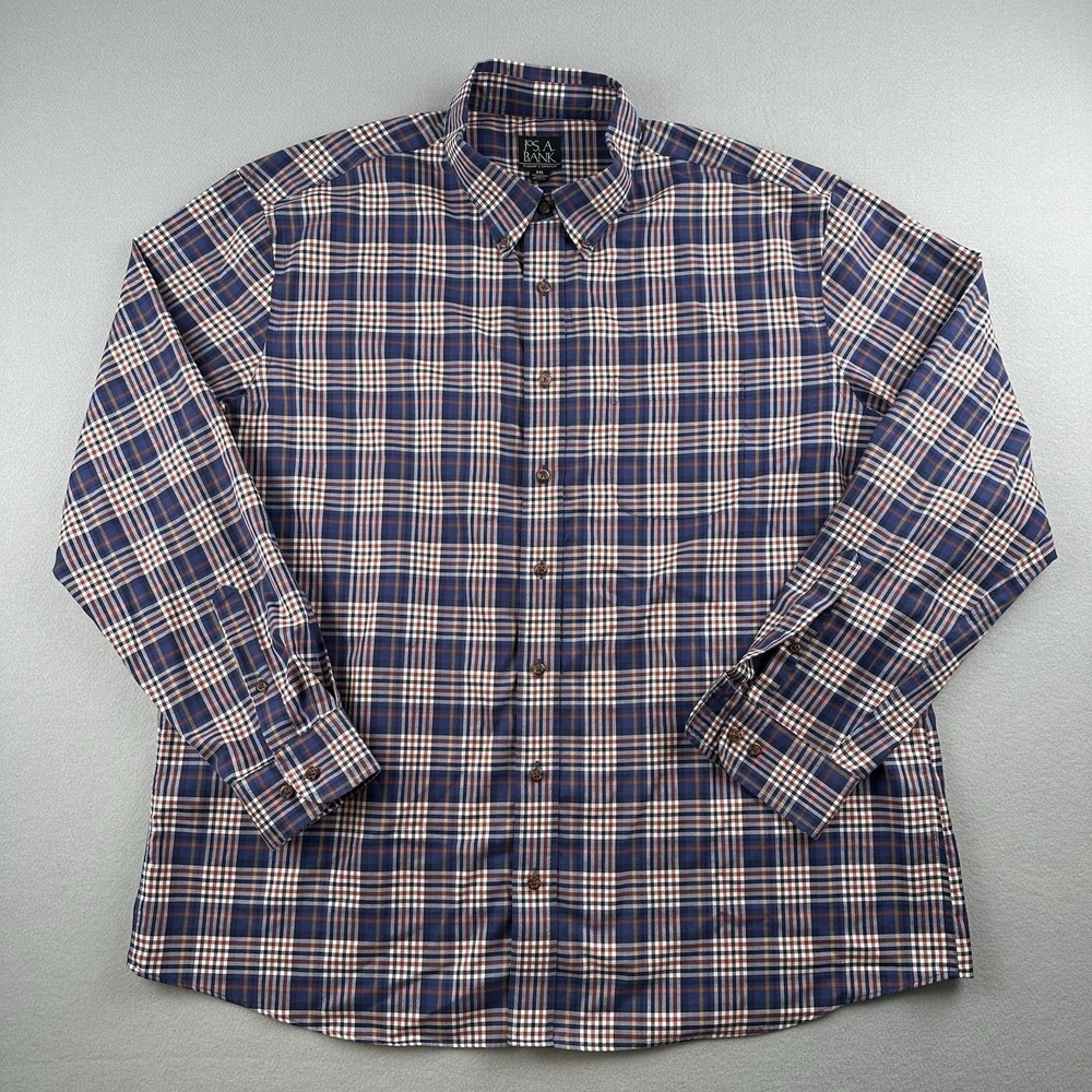 Jos. A. Bank Button Down Shirt Mens XXL Blue Plaid Traveler's Collection Cotton